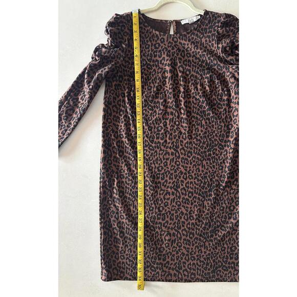LOFT Brown Leopard Print Long Puff Sleeve Dress Size Small - Picture 7 of 8